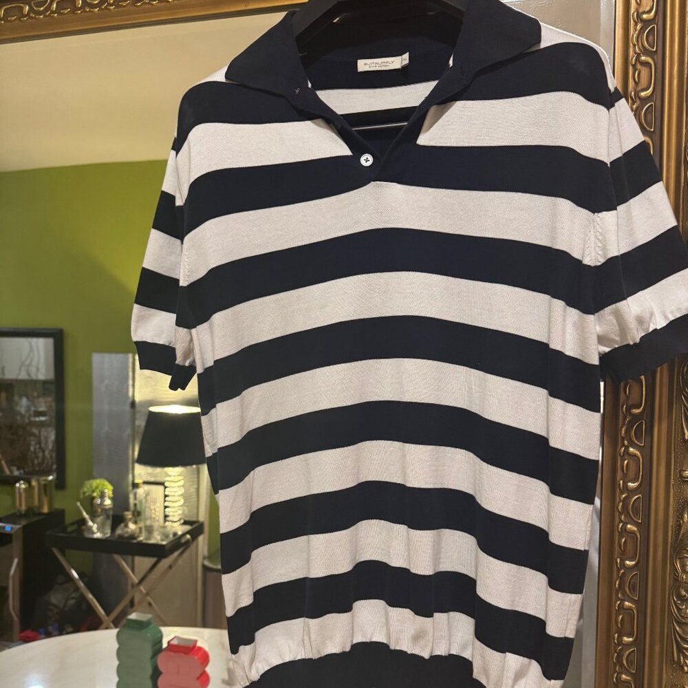 Suitsupply Navy and White Striped Polo Shirt